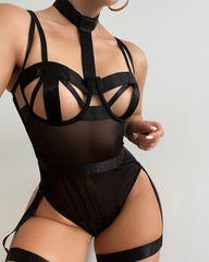 Bodysuit With Halter Neck And Garter