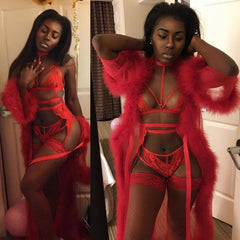Crimson Kiss Sheer and Fur Robe