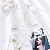 Push Up Deep V LetterBreathable Rhinestones Bra Set