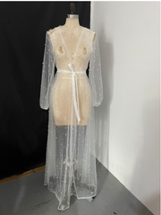 Pearl Mesh Pajamas Lace Dress Lingerie See-through Cape