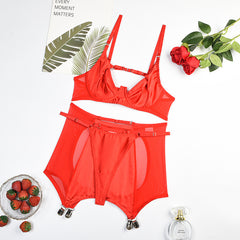 Silk Hollowed Out Gartered Lingerie