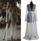 Pearl Mesh Pajamas Lace Dress Lingerie See-through Cape