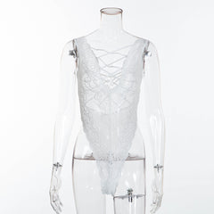white lace perspective one-piece suit