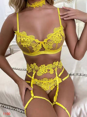 Lace Stitching Lace-up Lingerie 4-piece Set