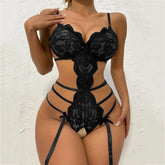 Lingerie Lace Transparent Bodysuit With Garter