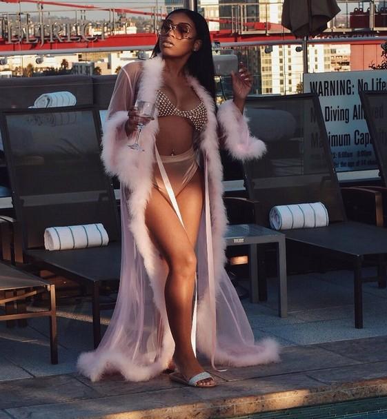 Crimson Kiss Sheer and Fur Robe