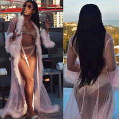 Crimson Kiss Sheer and Fur Robe